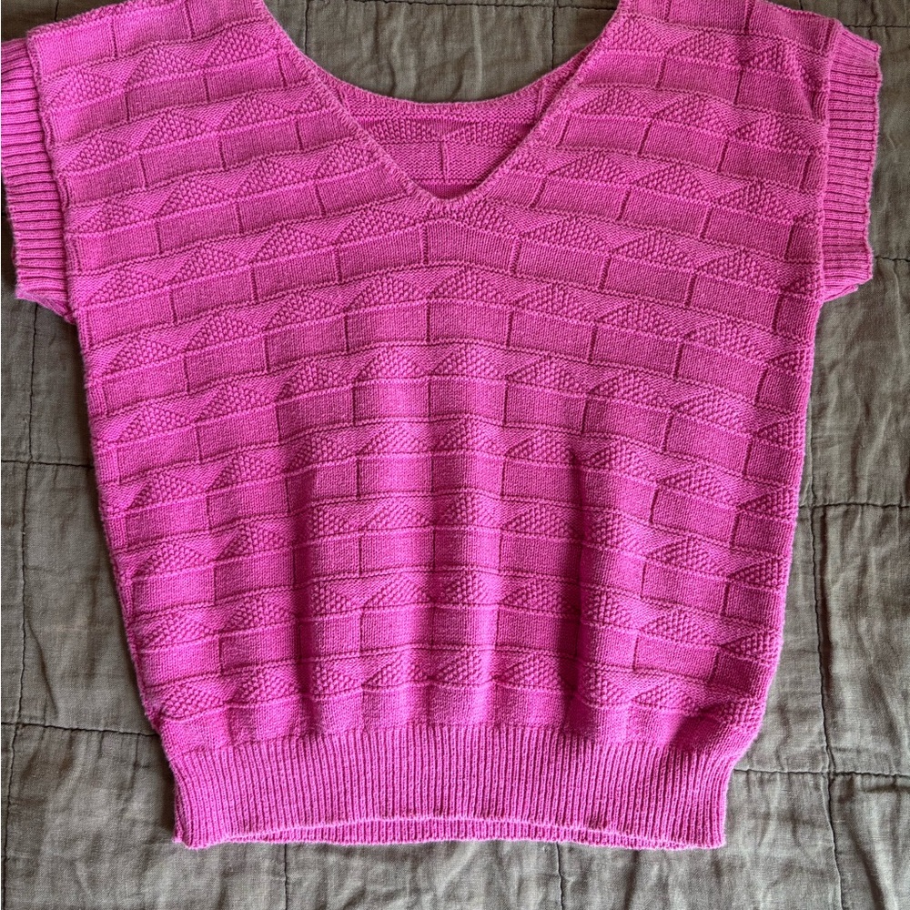 Pink Textured Knit Sweater Vest